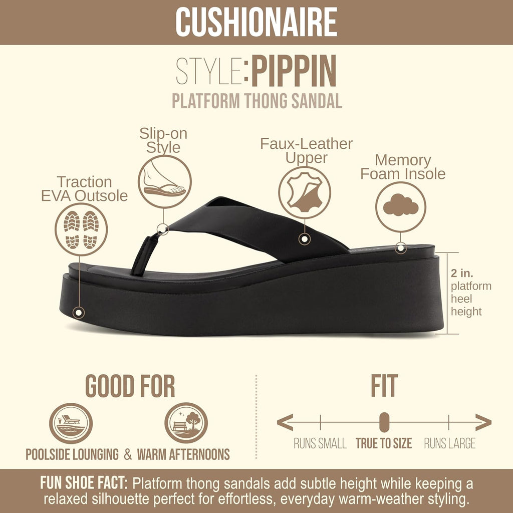 Cushionaire Pippin Chunky Platform Flip Flops, Stylish Wedge Flip Flops For Women With Cushioned Footbed And Durable Sole