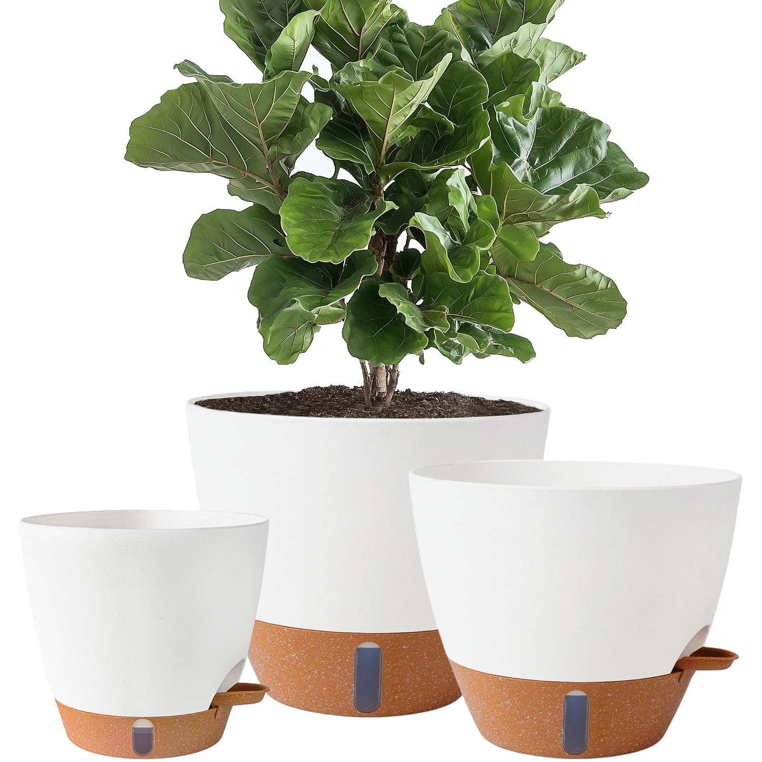 8/10/12 Inch Self Watering Pots For Indoor/Outdoor Plants | Large Plastic Planter With Drainage Holes, Water Level Indicator & Deep Reservoir, Modern Decorative Flower Pots, White