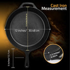 Utopia Kitchen Premium Cast Iron Skillets 12 Inch, Chef's Pan, Pre-Seasoned Frying Pan, Stovetop, Oven, Campfire and Grill Large Skillet, Even Heat Distribution Multipurpose Cast Iron Pan - Black