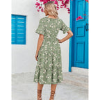 Zeagoo Women'S Summer Dresses Midi Tiered Casual Dress Floral V Neck Ruffle Short Sleeve Flowy Beach Dress With Pockets