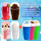 Slushie Cup, 2 Pack Slushy Maker Cup, Diy Magic Squeeze Cups For Juice Milk Yogurt Ice Cream Make, Frozen Cooling Cup With Lid & Straw Cool Stuff Things For Kids Friends Family (Blue+Pink)