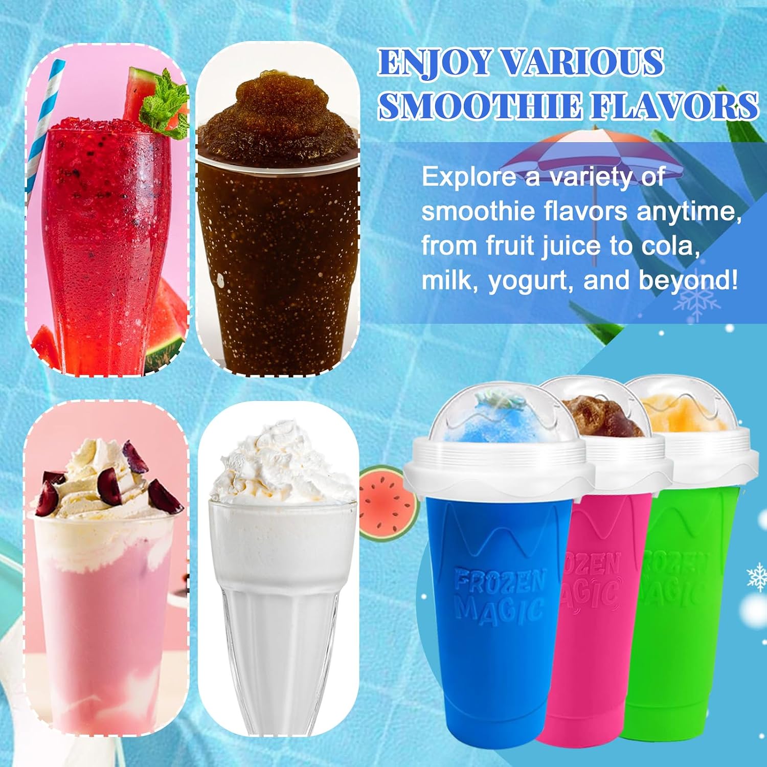 Slushie Cup, 2 Pack Slushy Maker Cup, Diy Magic Squeeze Cups For Juice Milk Yogurt Ice Cream Make, Frozen Cooling Cup With Lid & Straw Cool Stuff Things For Kids Friends Family (Blue+Pink)