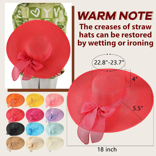 12 Pcs Women'S Wide Brim Straw Hats Floppy Sun Hat Panama Fedora For Tea Party Foldable Sun Visors Summer Beach Cap