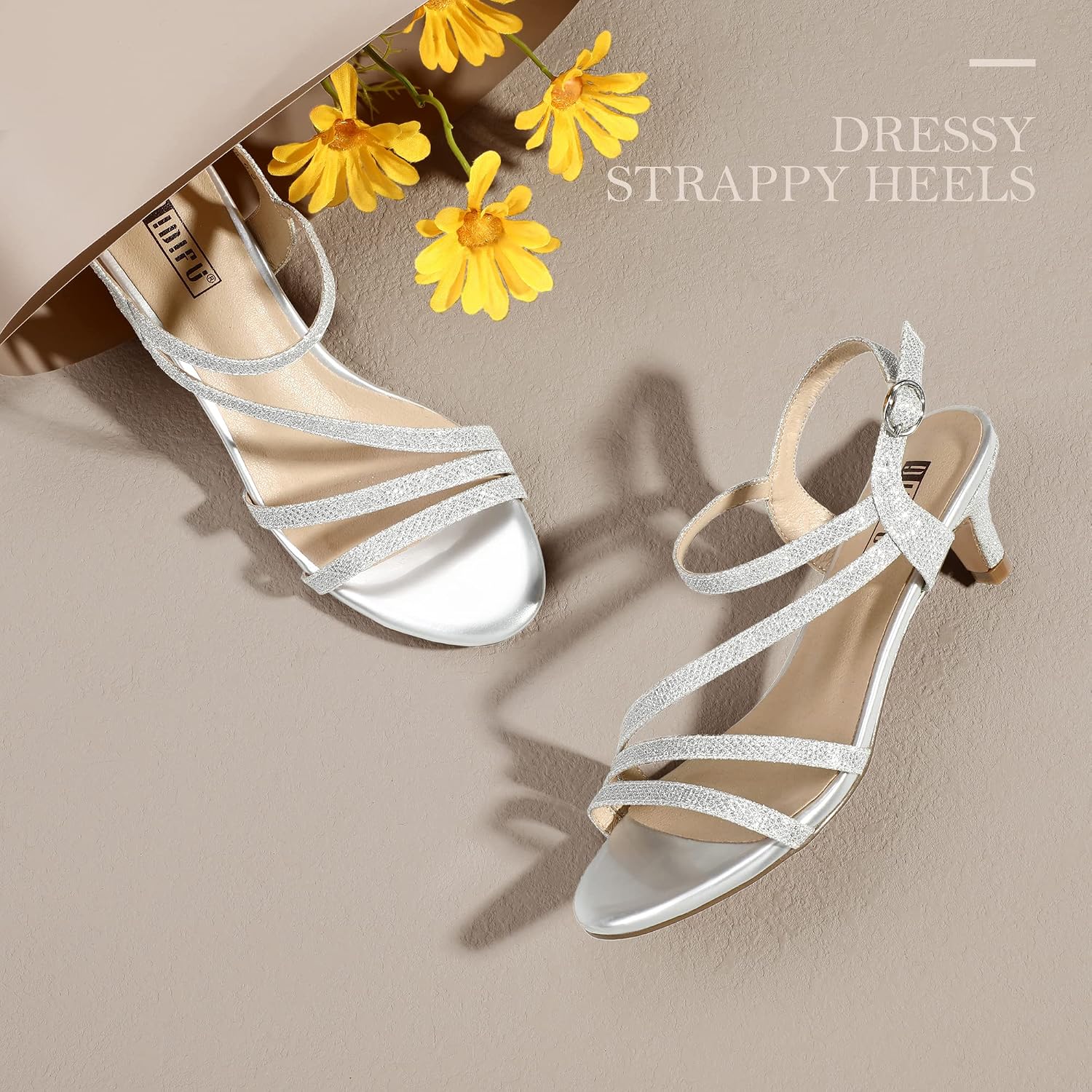 Idifu Women'S Dressy Strappy 2 Inch Low Kitten Heel Open Toe Sandals Dress Shoes For Woman Lady In Bridal Dance Evening