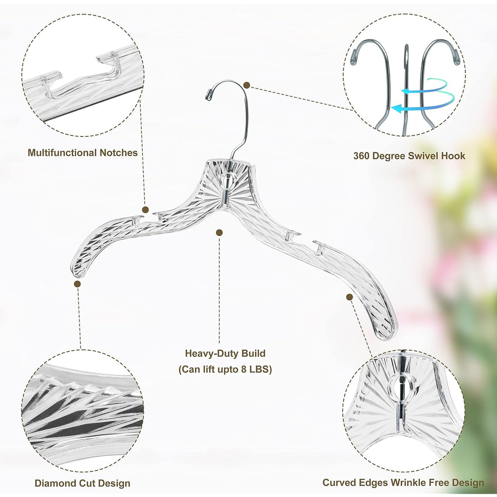 Quality Clear Plastic Hangers 12 Pack - Durable Crystal Cut Heavy Duty Hangers For Clothes, Shirts, Suits, Coats, Dresses