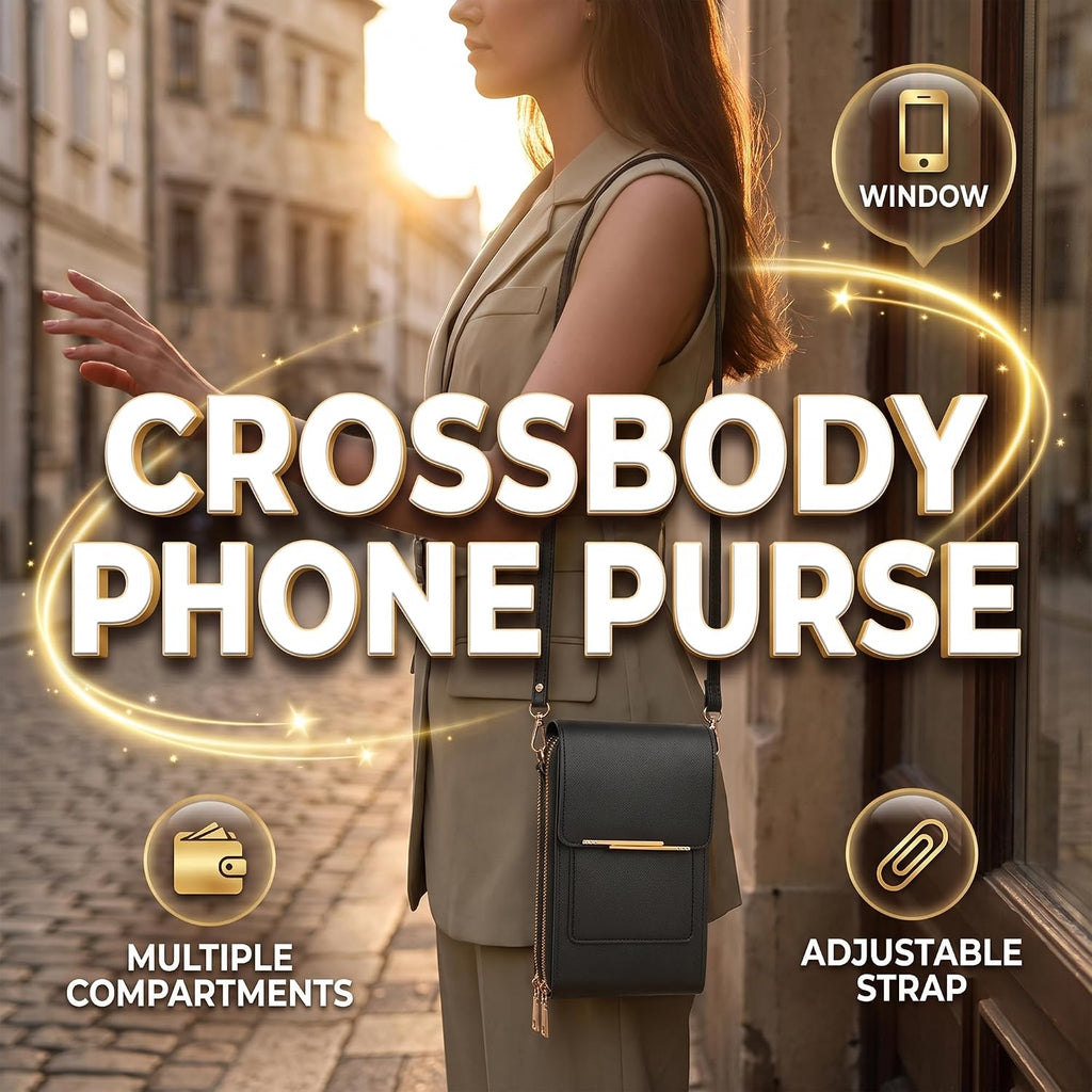 Phone Purse Crossbody Bags For Women, Small Touch Screen Travel Wallet, Anti Theft Leather Messenger Bag