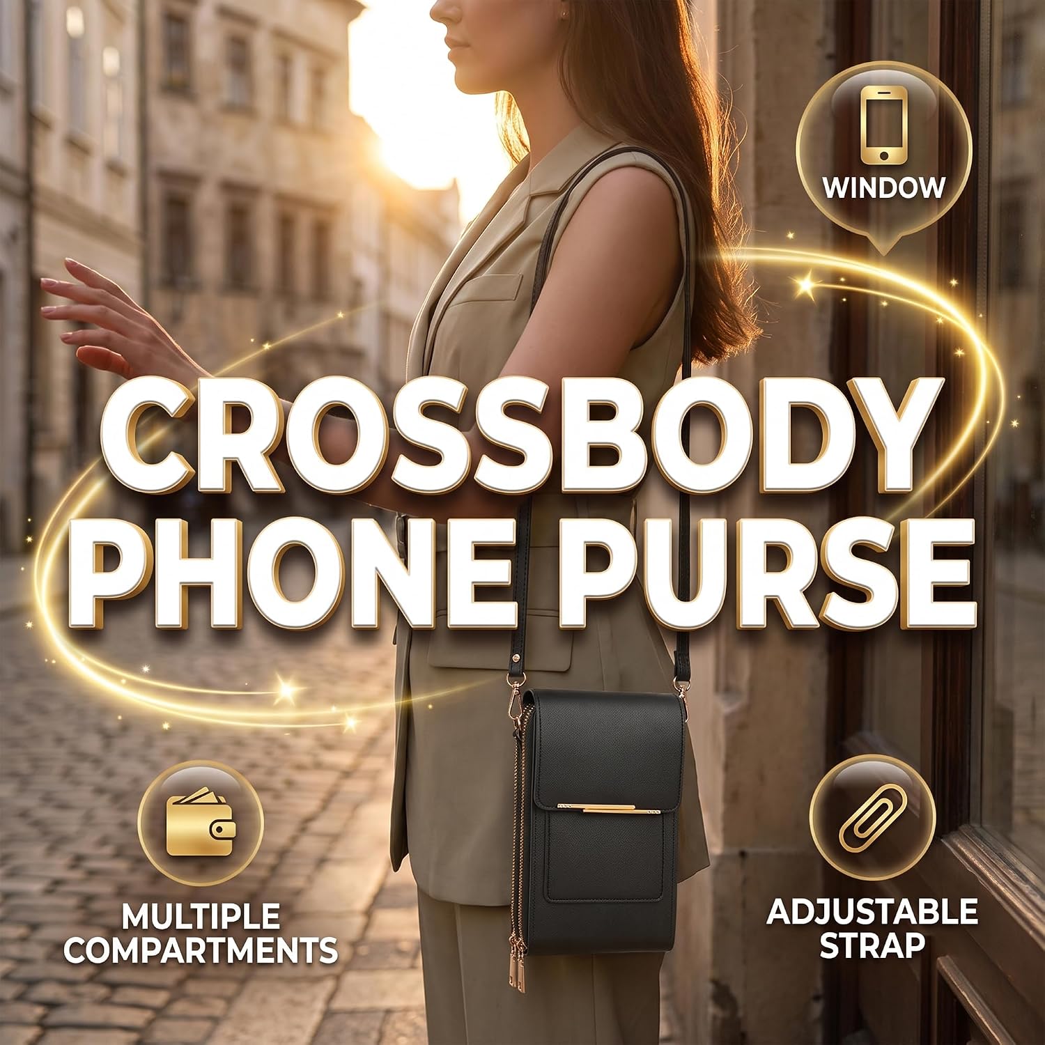 Phone Purse Crossbody Bags For Women, Small Touch Screen Travel Wallet, Anti Theft Leather Messenger Bag