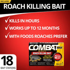 Combat Max 12 Month Roach Killing Bait, Small Roach Bait Station, 18 Count, Child-Resistant, Fast-Acting Fipronil Cockroach Killer & Nest Destroyer, No Vapor, Fumes Or Odor, Mess-Free
