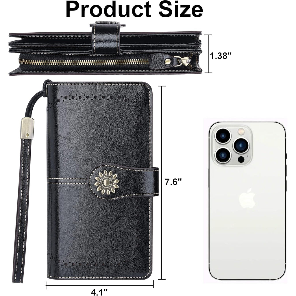 Lavemi Womens Large Capacity Genuine Leather RFID Blocking Wallets Wristlet Clutch Card Holder