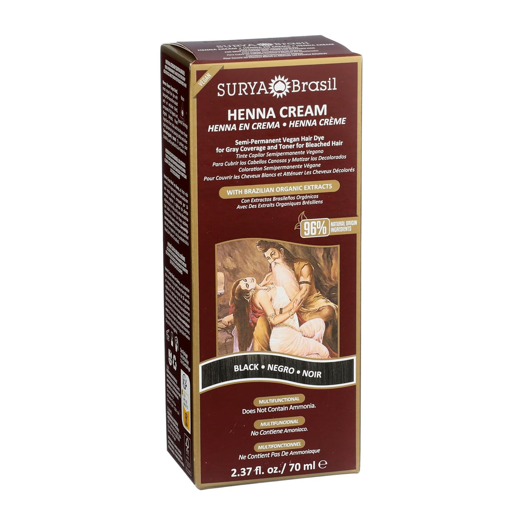 Surya Brasil - Henna Cream for Gray Coverage, Semi Permanent Natural Henna Deep Conditioning Hair Color Treatment, Black, 2.37 oz / 70 ml