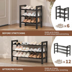 Upgraded 3-Tier Expandable Shoe Rack, Adjustable Shoe Shelf Storage Organizer Heavy Duty Metal Free Standing Shoe Rack For Entryway Closet Doorway (Black)