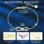 Seelove Moissanite Infinity Heart Bracelets for Women,Mothers Day Gift,925 Sterling Silver,18K Gold Plated,Adjustable Anniversary Birthday Fine Jewelry Gifts for Wife