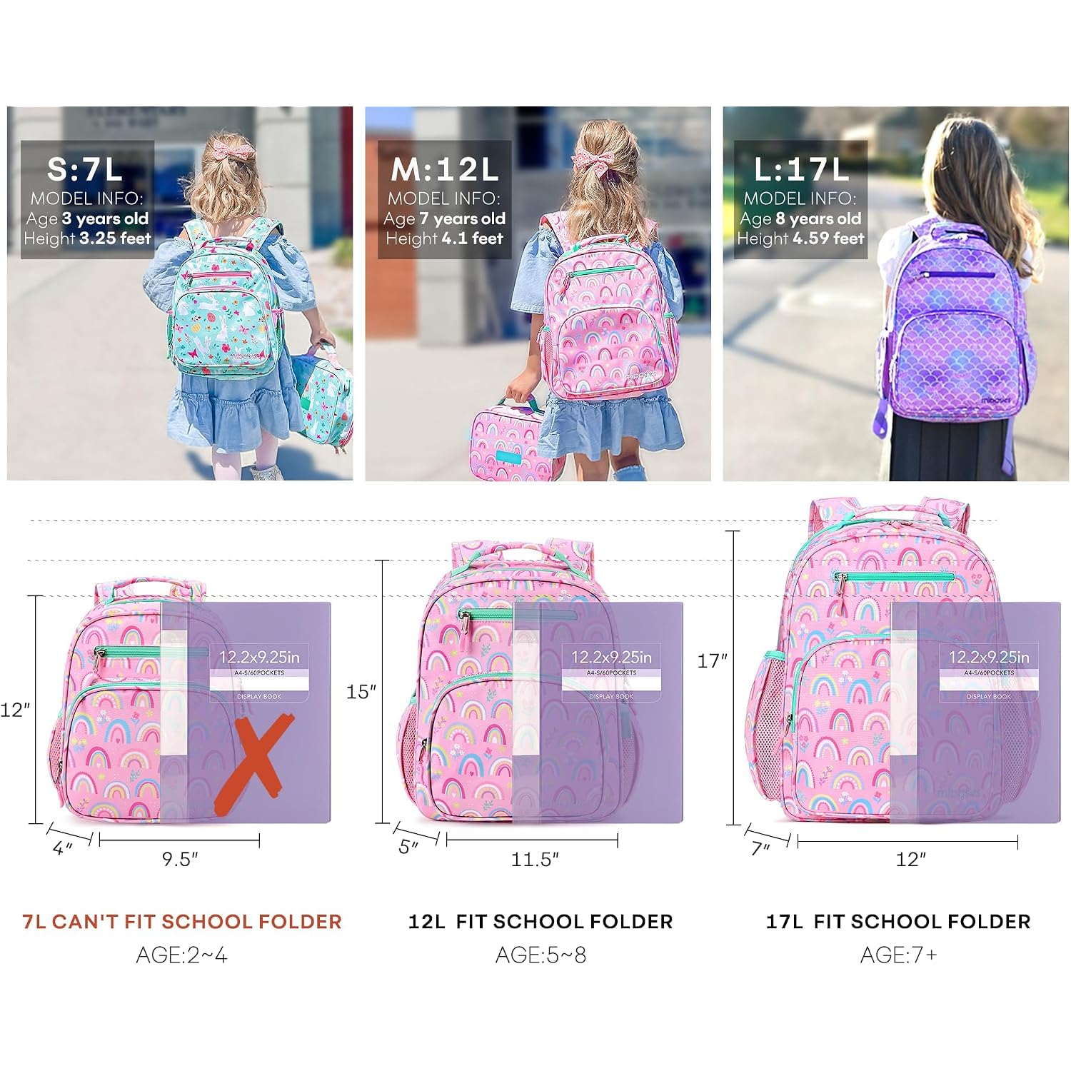 Girls Backpack 5-8: Lightweight Kids Backpacks For Girls - Girl Bookbag For Elementary School - Rainbow Pink