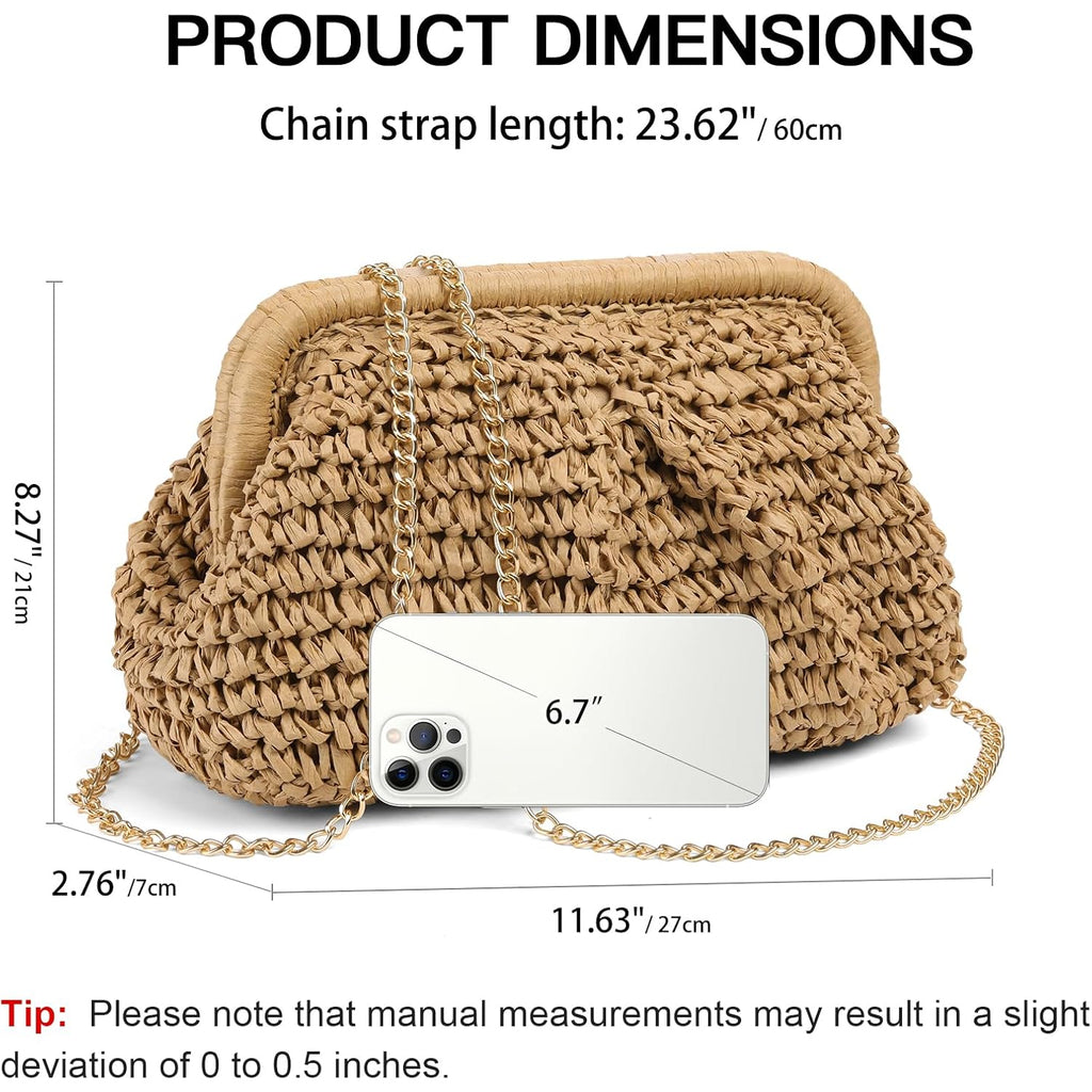 Rniega Straw Clutch Purses For Women Cloud Dumpling Pouch Straw Crossbody Handbag Summer Beach Woven Shoulder Bags