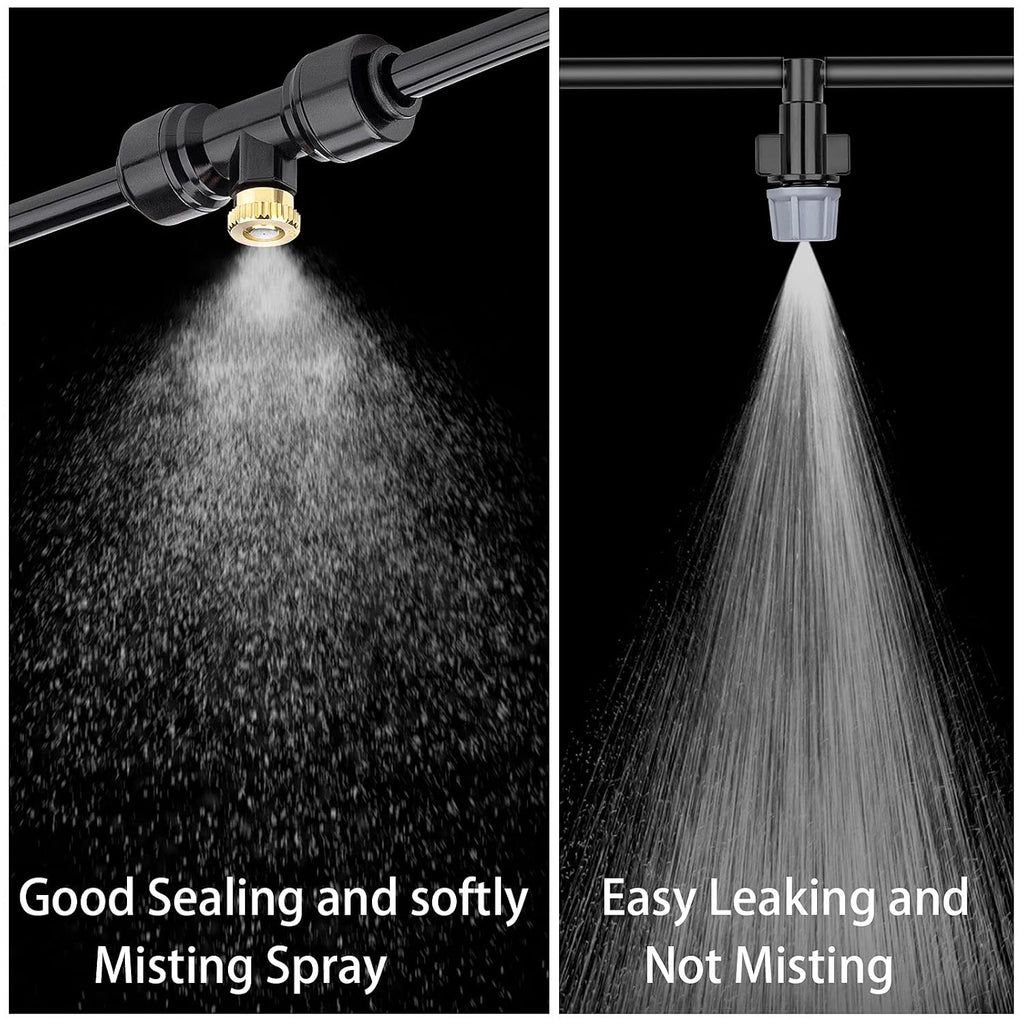 Brass Mister Nozzles 20 Pack With Misting Nozzle Tees & End Plugs | 20 Pack Misting Nozzle Tees, 2 Pack End Plugs, Outdoor Cooling System, Patio Misting System