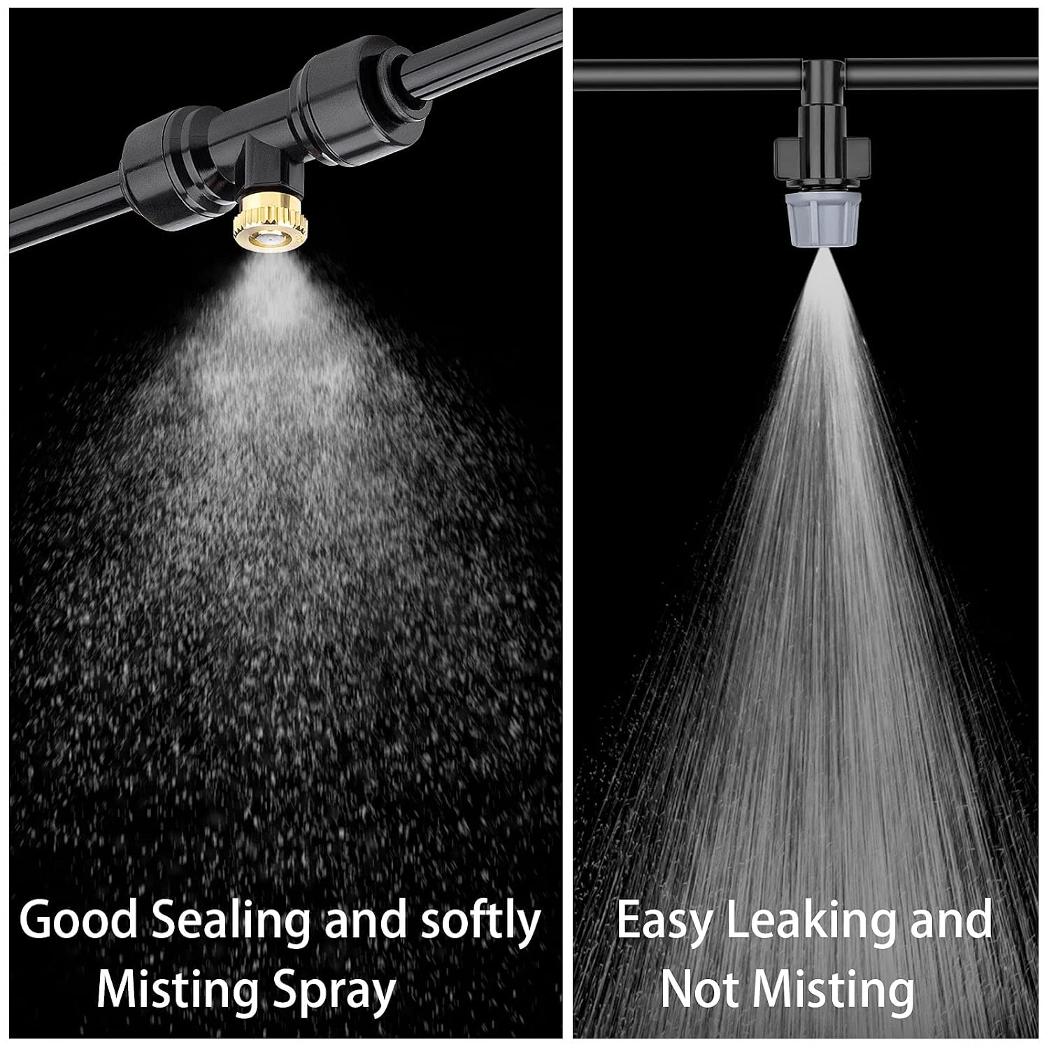 Brass Mister Nozzles 20 Pack With Misting Nozzle Tees & End Plugs | 20 Pack Misting Nozzle Tees, 2 Pack End Plugs, Outdoor Cooling System, Patio Misting System