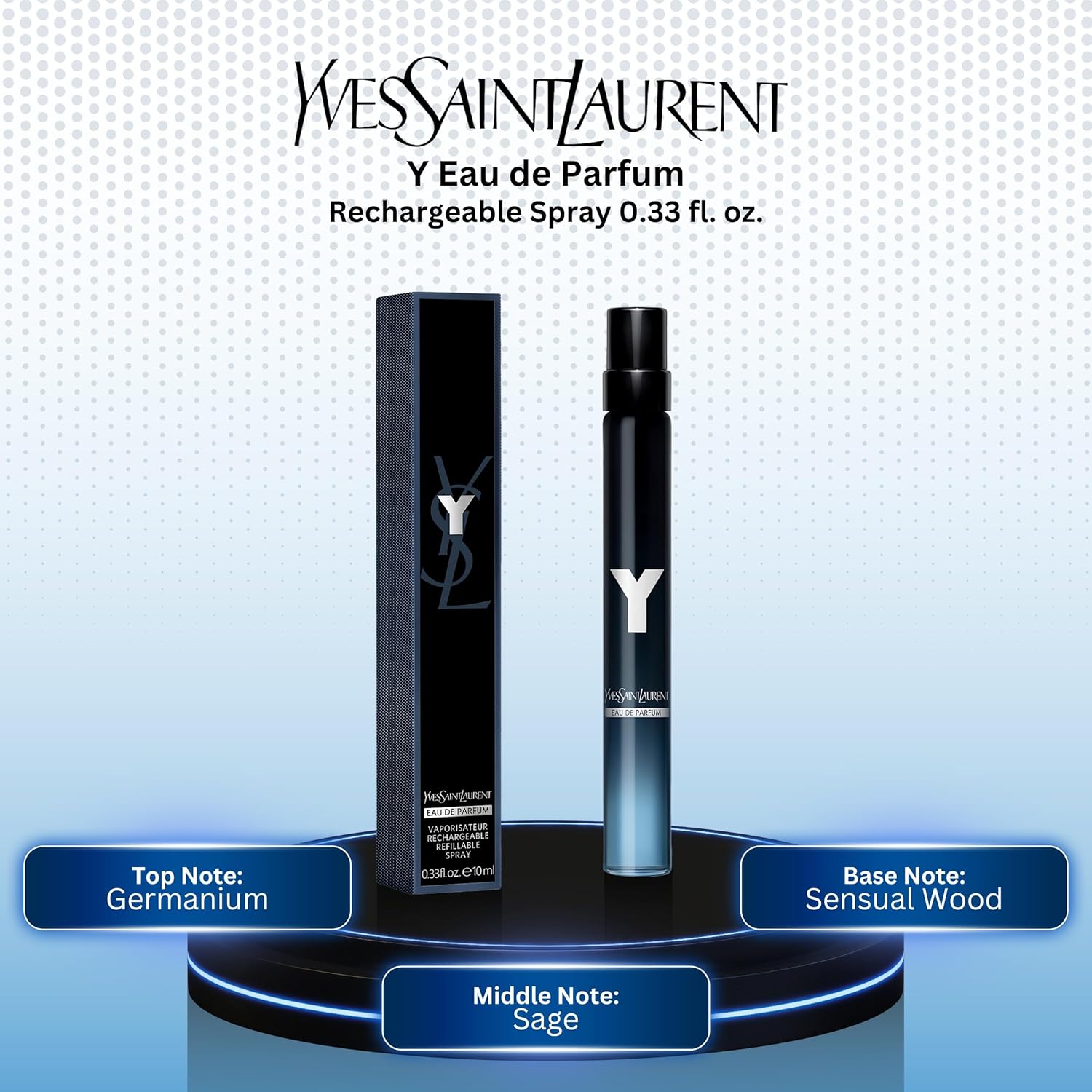 Y by Yves Saint Laurent for Men 0.33 oz Eau de Parfum Travel Spray Refillable