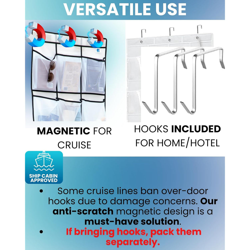 Magnetic Cruise Organizer | 15 Large Durable Pockets, Shoe Over The Door Organizer For Cruise, 3-Strong Anti-Scratch Magnets, Cruise Essentials 2026