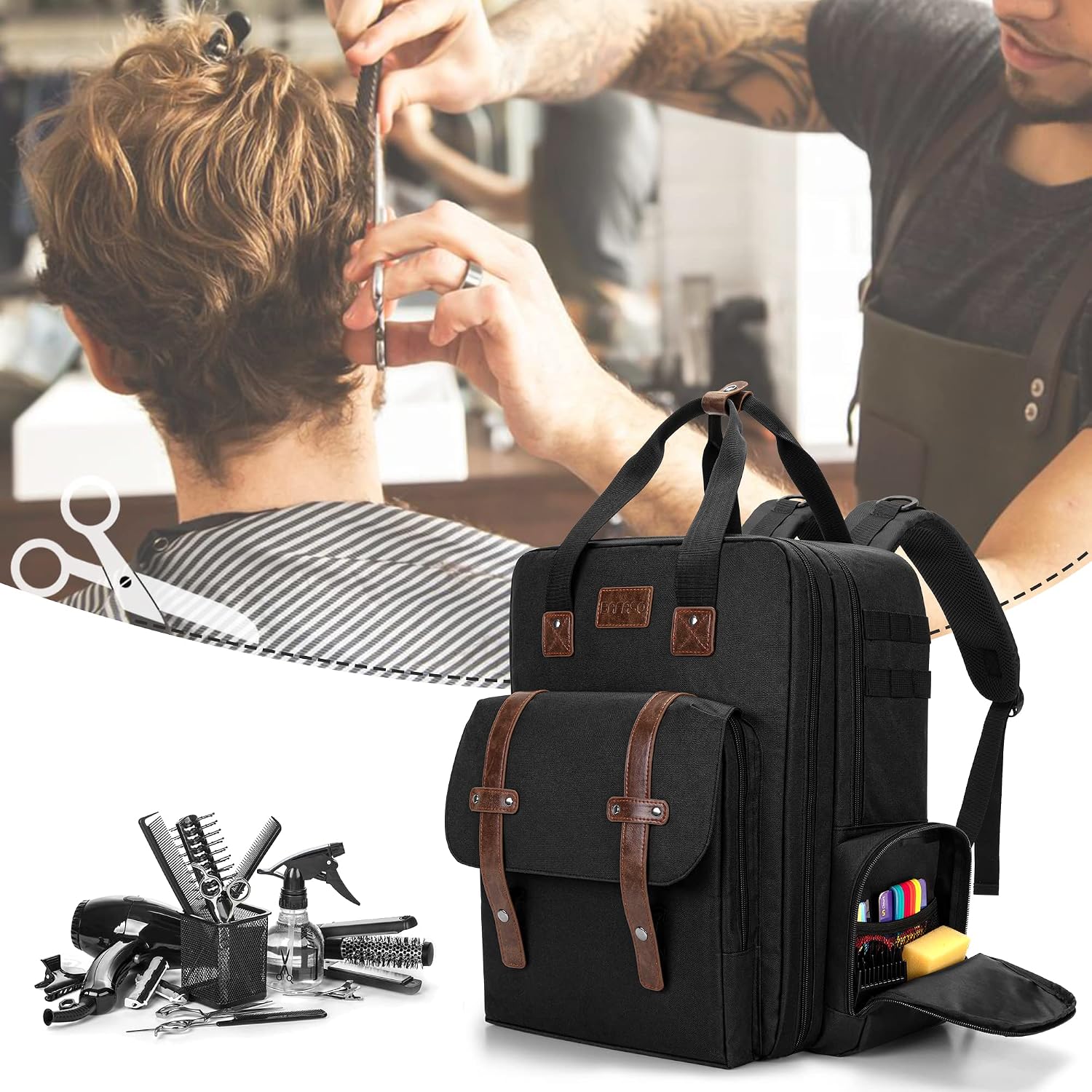 Large Capacity Barber Case, Travel Hairdresser Bag Holds Various Hair Cutting Tools, Black