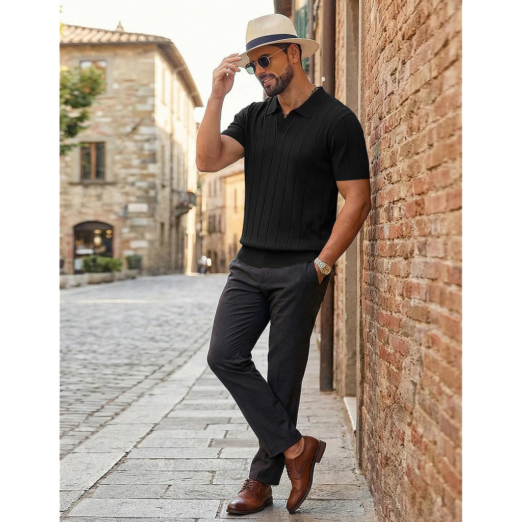 Coofandy Mens Polo Shirts Short Sleeve V Neck Knit Shirts For Men Casual Old Money Clothes Mens Golf Shirt