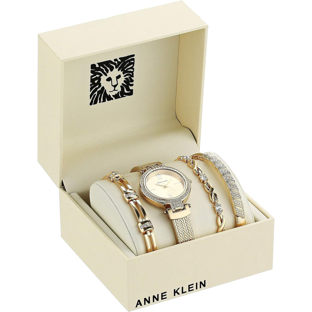 Anne Klein Women'S Premium Crystal Accented Watch And Bracelet Set, Ak/3584