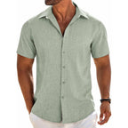 Coofandy Mens Button Down Short Sleeve Shirt Casual Beach Linen Shirts Wedding Summer Vacation Shirt