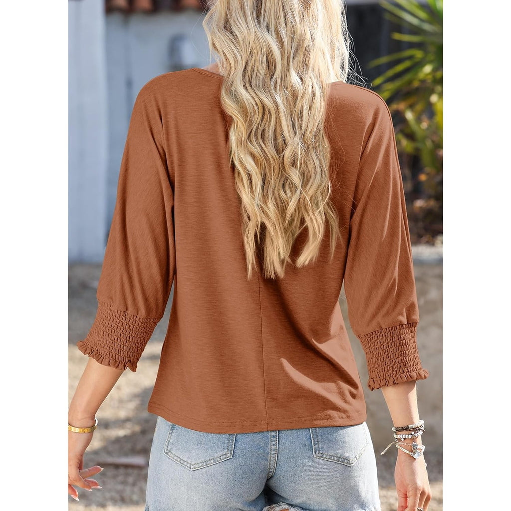 Women's 2026 Fashion Tops 3/4 Sleeve T-Shirts Cute Crewneck Basic Business Tees Blouses