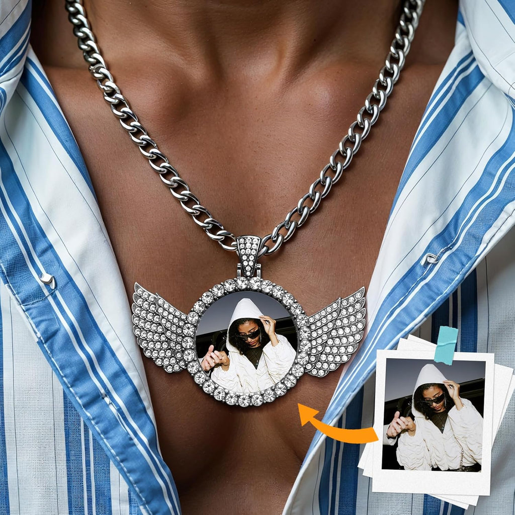 Custom Circle Chain with Picture, Photo Necklace for Men Women, Personalized Picture Pendant, Customized Memorial Gifts for Christmas Birthday Anniversary Family