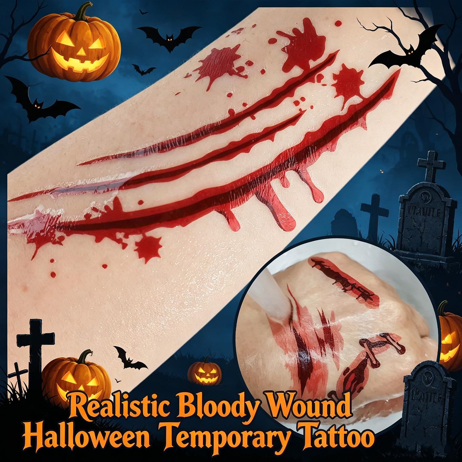 12 Sheets Zombie Wound Tattoos, Realistic Fake Scars&Blood Tattoos for Halloween Makeup, Waterproof Fake Wound Tattoos for Kids & Adults, Halloween Body Face Tattoos for Cosplay Party Zombie Makeup