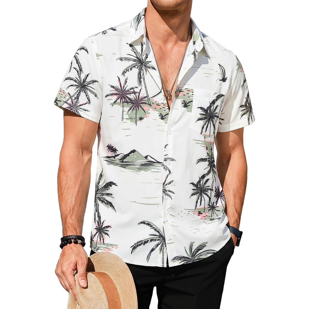 Comdecevis Men'S Hawaiian Floral Shirts Short Sleeve Button Down Tropical Summer Beach Shirts