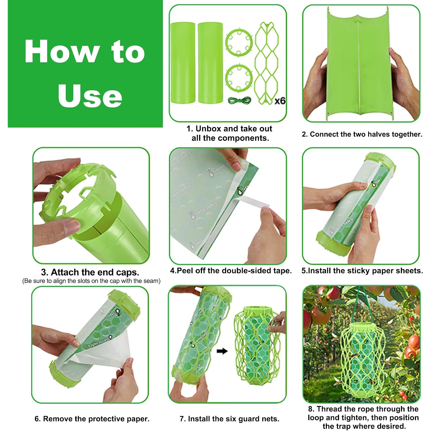 4 Pack Wasp Trap Outdoor Hanging, Carpenter Bee Catchers For Outside(Green) | Reusable Traps With 8 Sticky Refill Sheets, Bee Killer For Hornet Mud Dauber Yellow Jacket, Bug Catcher