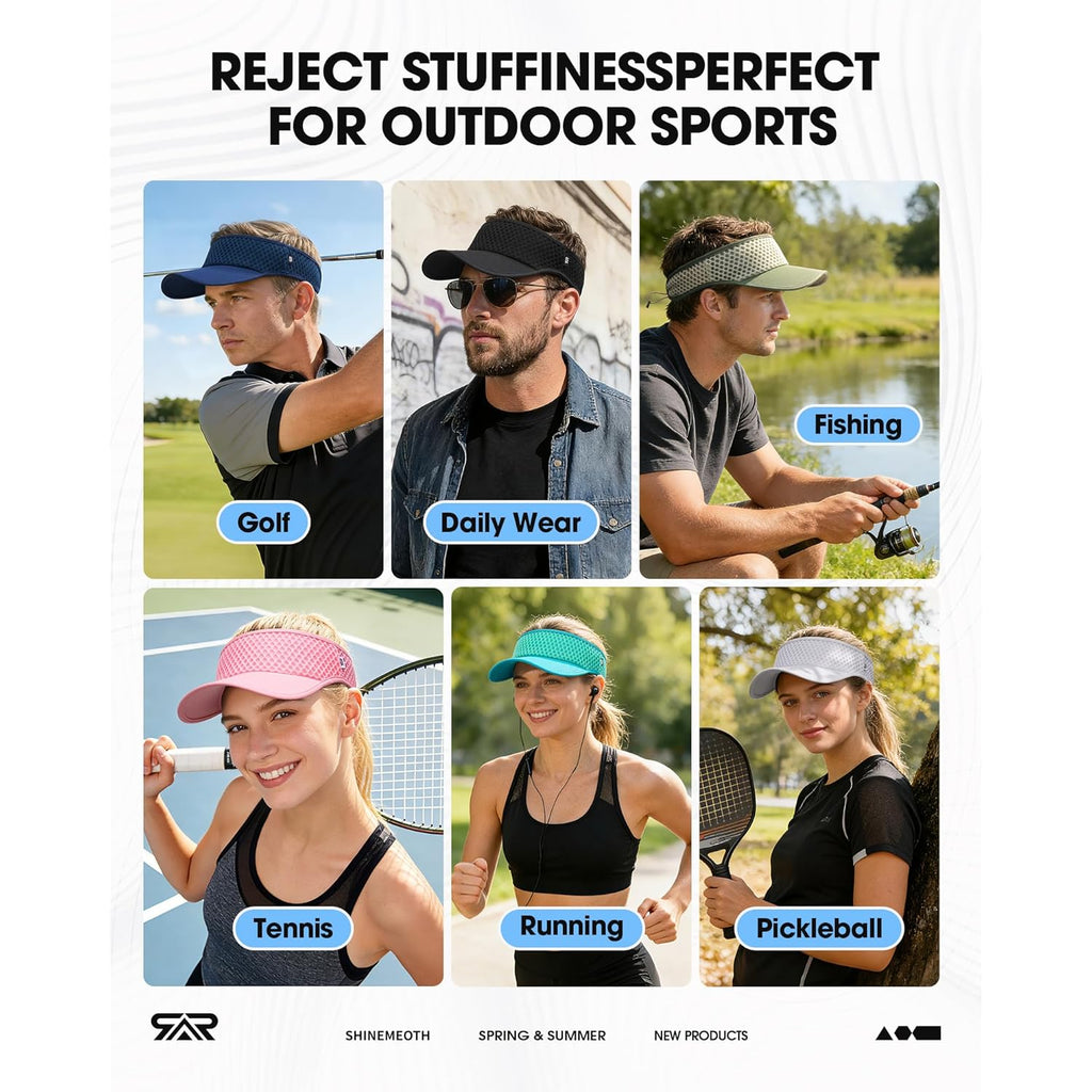SUNMECI Mesh Breathable Sports Visor - Men Women Adjustable Lightweight Quick Dry Sun Hat for Tennis, Golf, Running