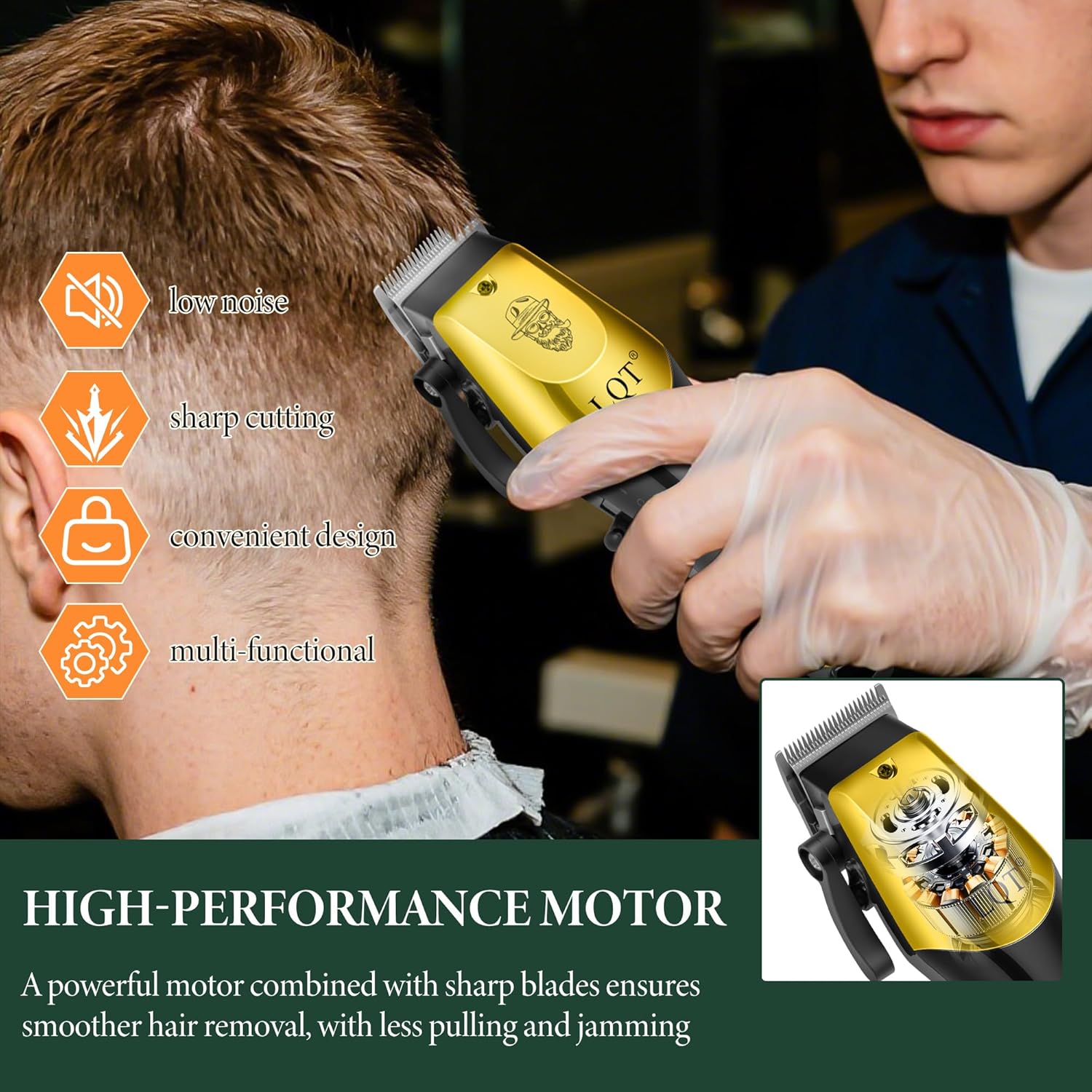 Hair Clippers for Men Professional, Beard Trimmer Kits & Sets, Electric Shavers, Hair Clippers & Trimmer Ceramic T-Blade, for Barber, Father Gifts for Men (Gold)