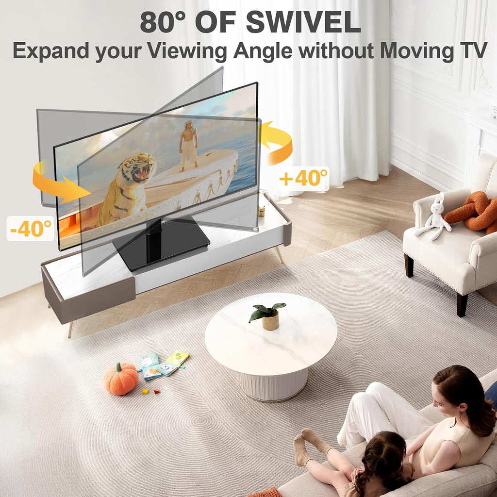 Swivel Table Top Tv Stand For 20-43 Inch Tvs Holds Up To 88 Lbs | Universal Tv Stand Base With 4-Level Height Adjustment And Tempered Glass Base, Max Vesa 200X200Mm, Black