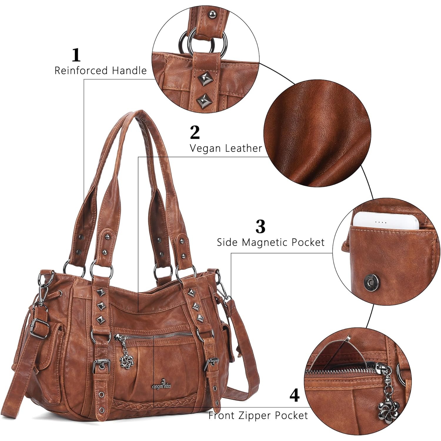 Angel Kiss Shoulder Bag For Women Multi Pocket Retro Hobo Handbags Satchel Tote Bag