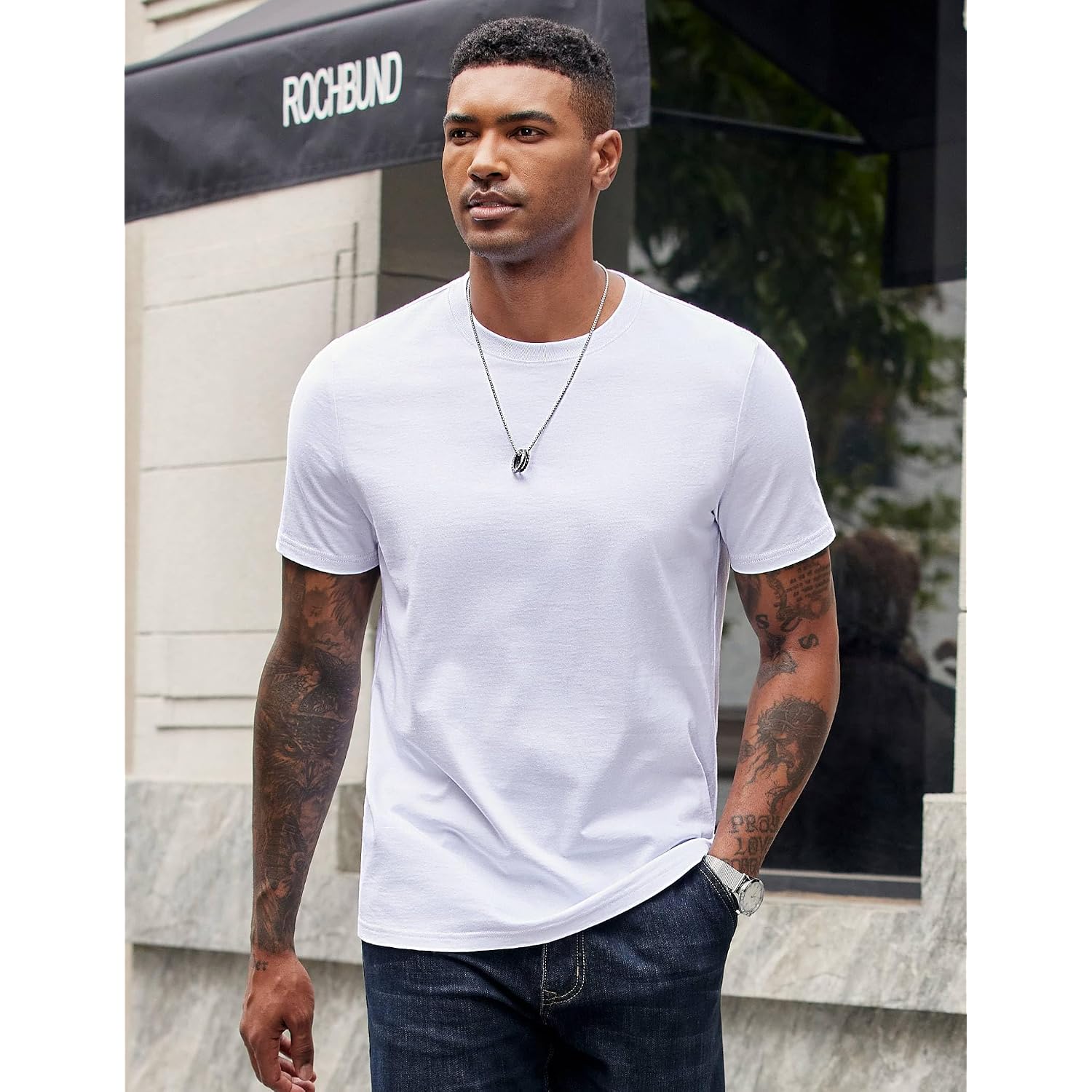 Coofandy Mens T-Shirts 100% Cotton Crewneck Short Sleeve Tees Casual Plain Shirts