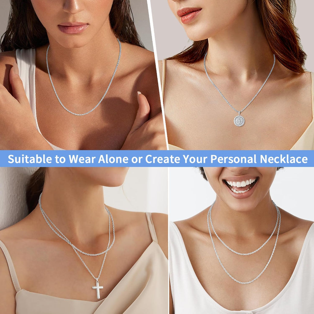 Jewlpire 2mm Rope Chain 925 Sterling Silver Chain Necklace for Women, 14K Gold Plated Chains for Women Smooth & Sturdy Women's Chains Necklace, 16 18 20 22 24 26 Inch