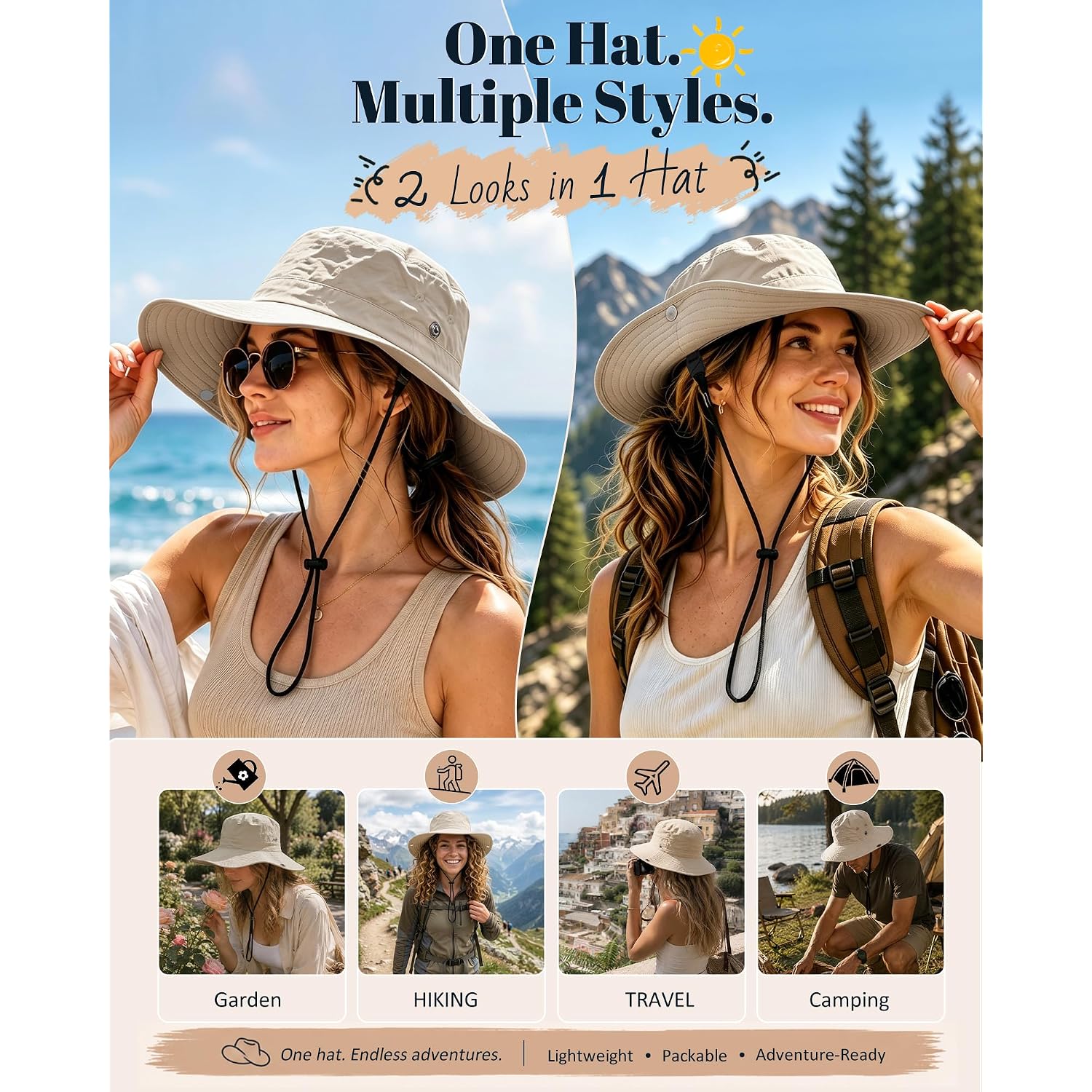 Waterproof Bucket Rain Hat For Women Wide Brim Summer Upf50+ Cowboy Sun Hat Men Foldable Soft Floppy Beach Hat