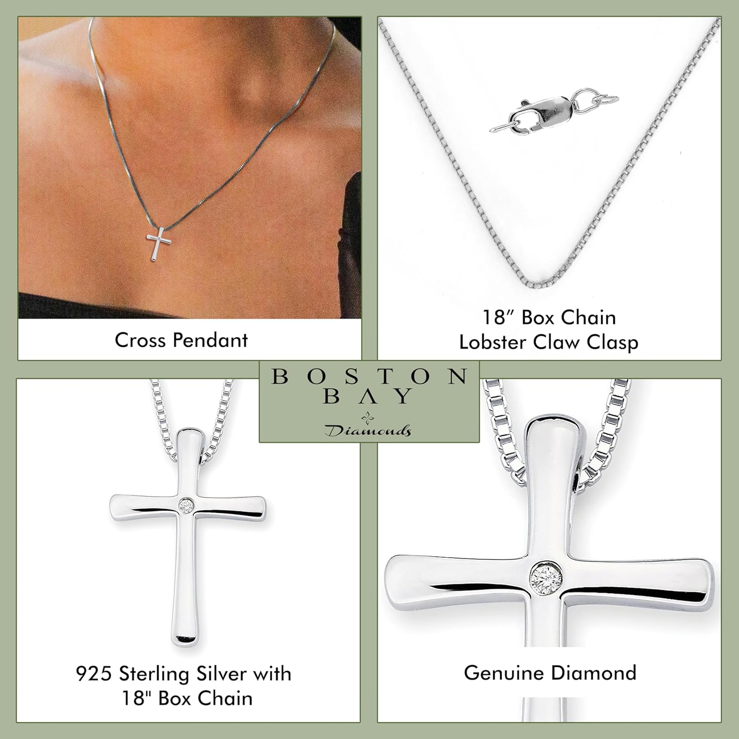 Boston Bay Diamonds Sterling Silver Diamond Accent Flared Cross Pendant with 18" Chain