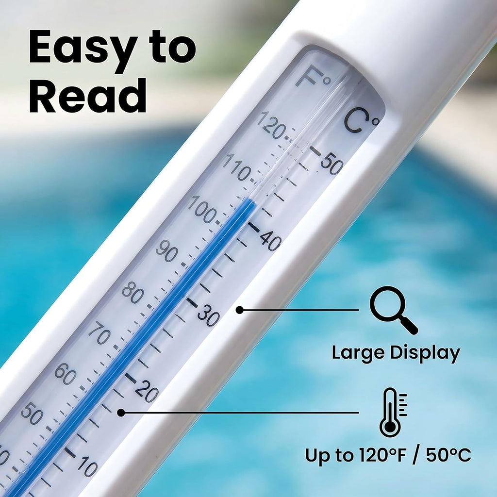 Pool Thermometer Floating, Water Temperature Thermometer With String, Large Size Easy Read & Shatter Resistant Pool Accessories For Outdoor & Indoor Swimming Pools, Spas, Hot Tubs & Aquariums.(White)