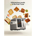 Ganiza Smart Toaster 2 Slice With Touchscreen, Digital Countdown Timer, Touch Screen Toaster Wide Slot, Full Stainless Steel, Defrost Reheat Cancel, +/-10S Fine-Tune, Removable Crumb Tray, Max 925W
