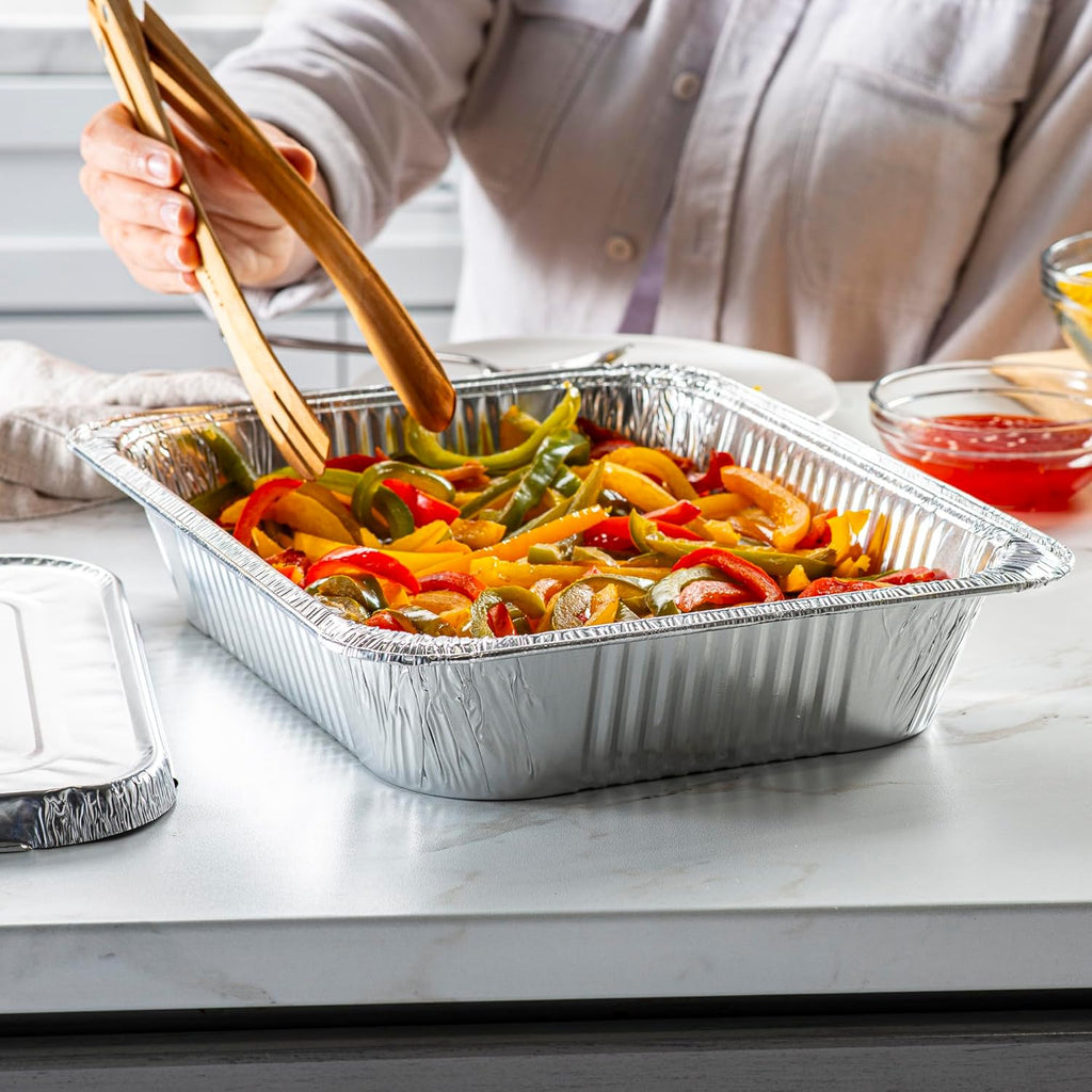 GUSTO 9x13 Inch Aluminum Foil Pans – [30 Count], Half Size Deep Steam Table Pans for Baking, Cooking, Heating, Storing & Food Prep (Formerly Comfy Package)