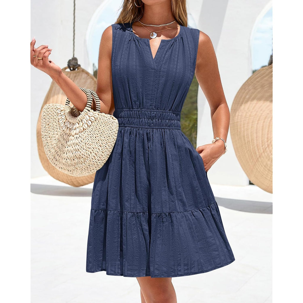 Btfbm Women'S 2026 Summer Casual Mini Sundress, Beach Vacation Sleeveless V Neck Flowy A Line Dress Pockets, Fall Fashion
