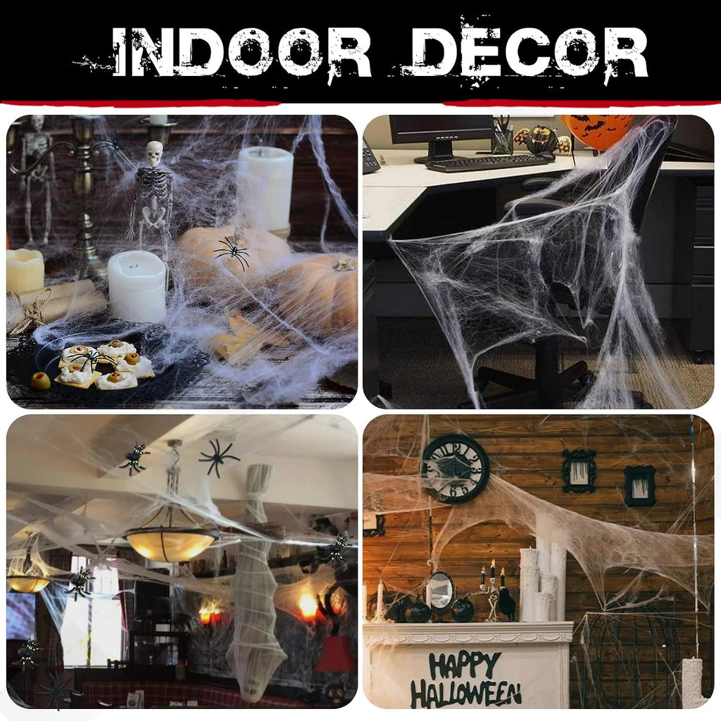 Zpisf 1400 Sqft Halloween Spider Webs Decorations With 150 Extra Fake Spiders, Super Stretchy Cobwebs For Halloween Decor Indoor And Outdoor