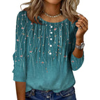 3/4 Length Sleeve Womens Tops Round Neck Casual Summer Tunic Tops Basic Tees Blouses Dressy T-Shirts Pleated Shirts
