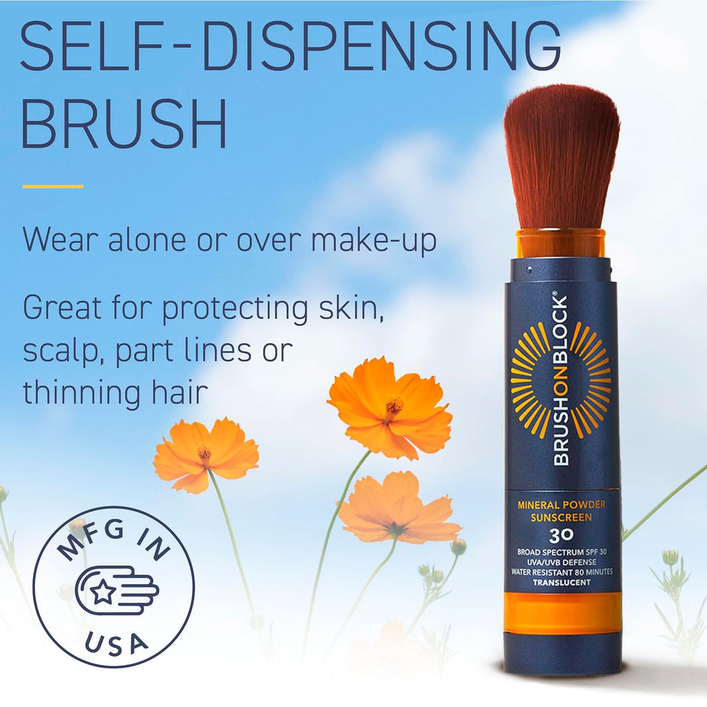 Brush On Block Spf 30 Mineral Powder Sunscreen New Formula, With Niacinamide, Hyaluronic Acid, & Vitamin C, Broad Spectrum, Water Resistant, Translucent, For All Skin Types, Reef Friendly, Mfg In Usa