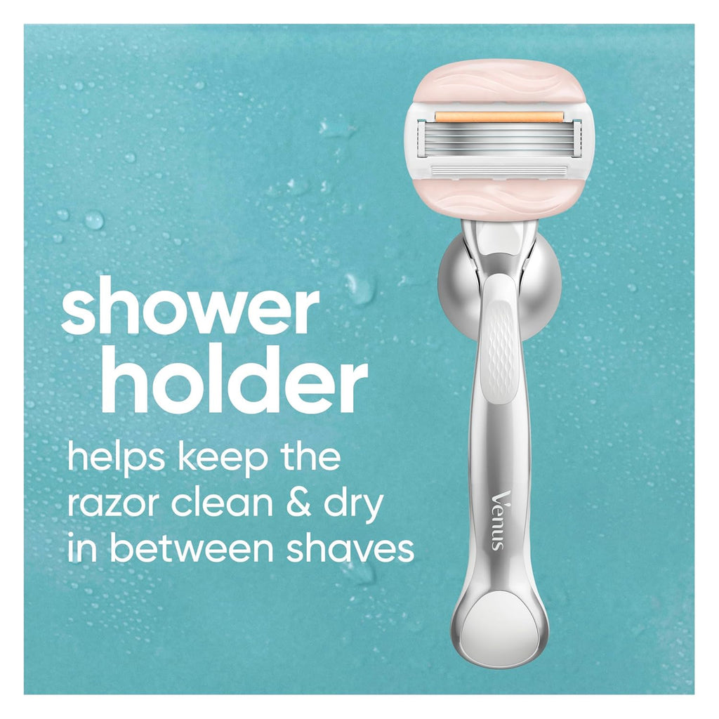 Venus Moistureglide Women's Razor, Reusable Handle, 2 Razor Blade Refills and Shower Holder
