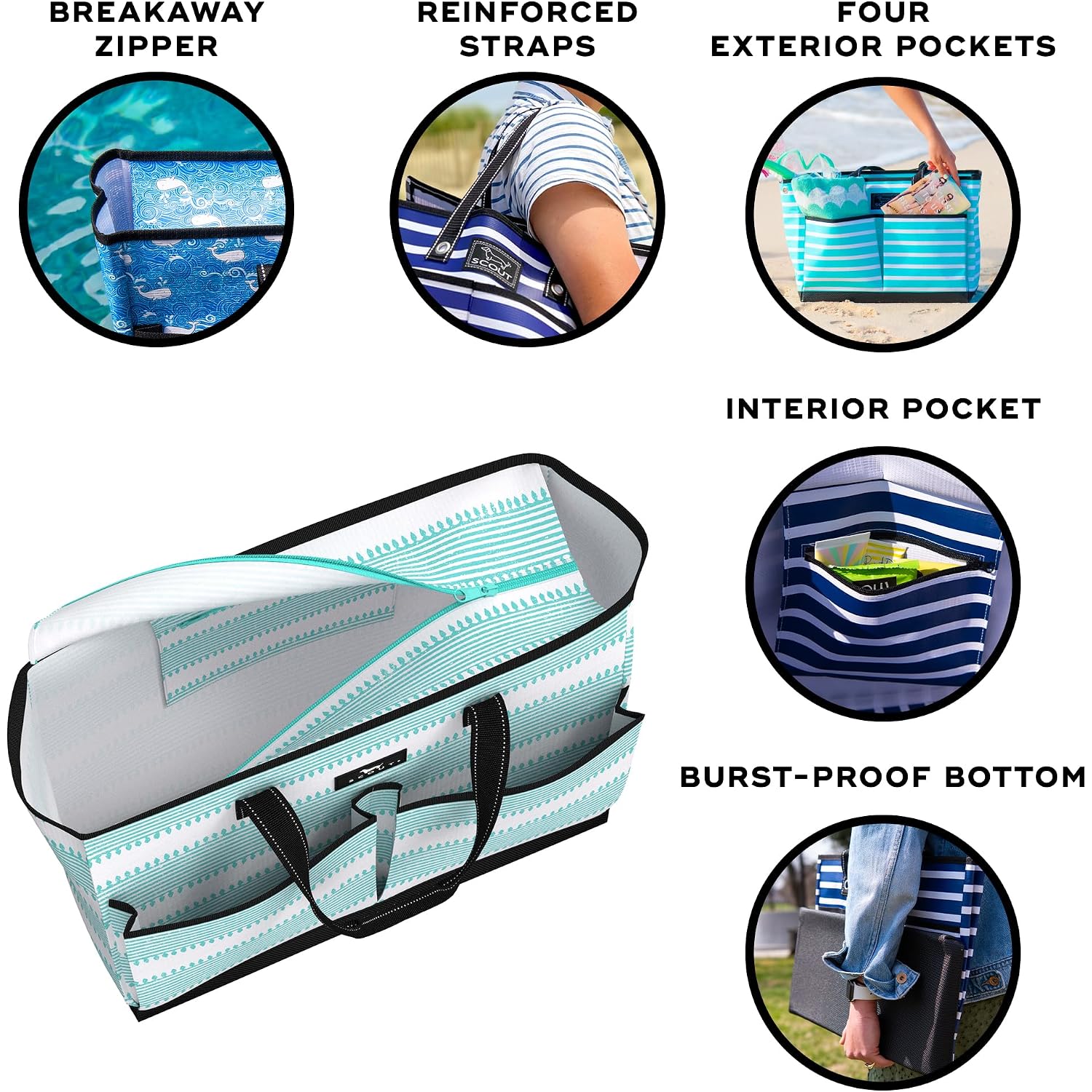 Scout Ben Pocket Tote - Multi-Use Tote Bag For, Nurses, Teachers, And Moms, 5 Pockets For Organizing, Breakaway Zipper