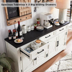 66" Farmhouse Buffet Cabinet With Storage, Sideboard Credenza, Carved Cloud-Inspired Doors, 3 Drawers & Adjustable Shelves, Coffee Bar Cabinet, Off White