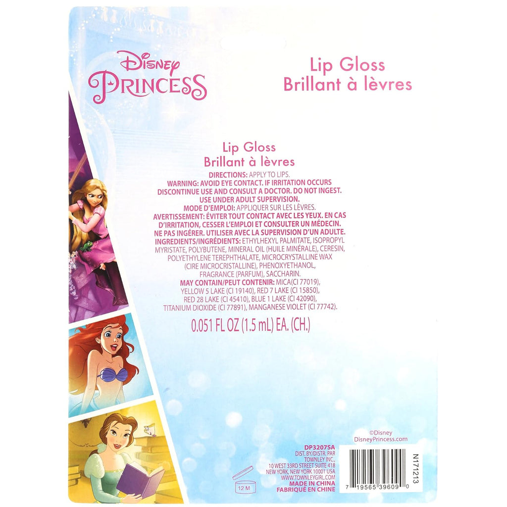 TownleyGirl Disney Princess Super Sparkly Lip Gloss Set, 0.05 Fl Oz (Pack of 7)